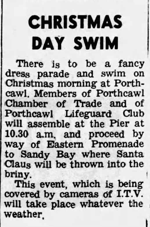 Newspaper announcement for the 1965 Christmas Swim